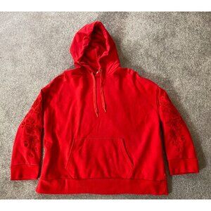 Levis Red Embroidered Floral Hoodie Sweatshirt Womens Pullover Medium